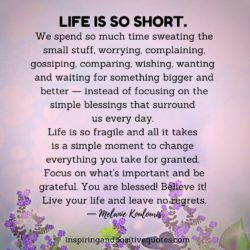 Life is so short. We spend so much time sweating the small stuff, worrying, complaining, gossiping, comparing, (2)